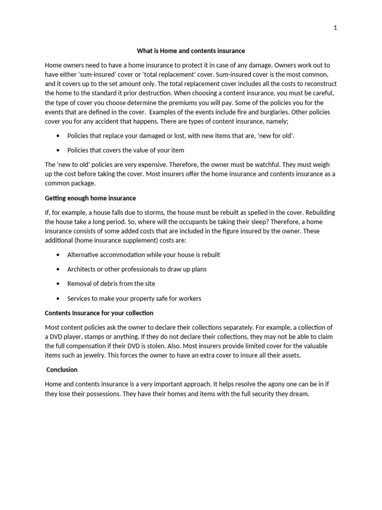 What Is Home and Contents Insurance | PDF