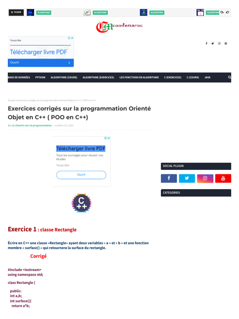 Exercices Corrigés POO en C++ | PDF | C ++ | Méthodes et références ...