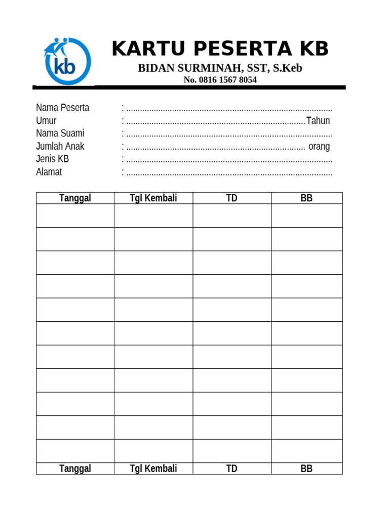 Kartu Peserta KB | PDF