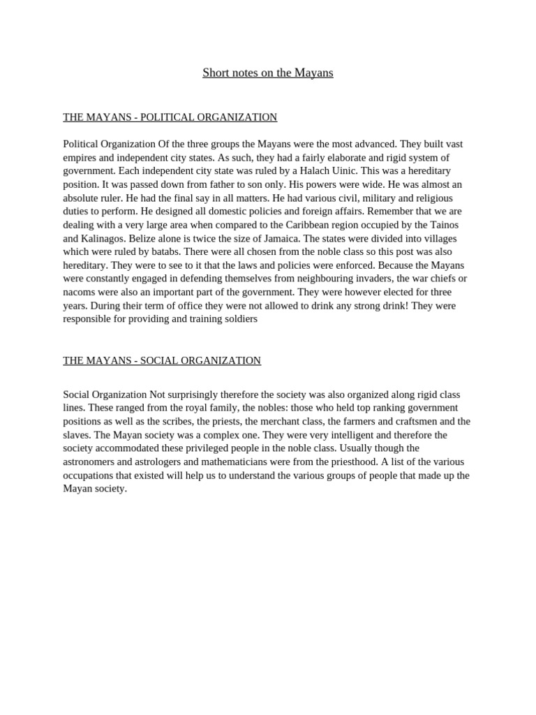 Short Notes On The Mayans | PDF