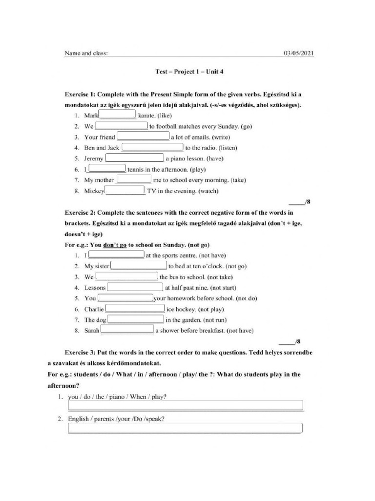Project 1 Unit4 Test Pdf