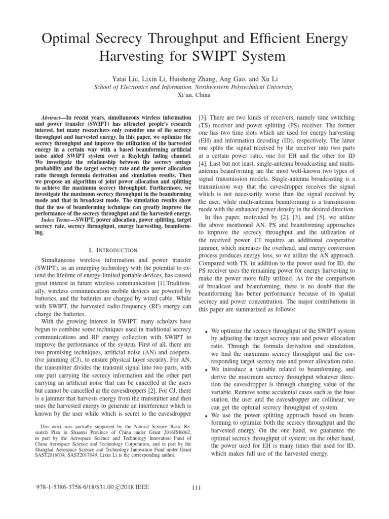 Optimal Secrecy Throughput and Efficient Energy Harvesting For SWIPT ...