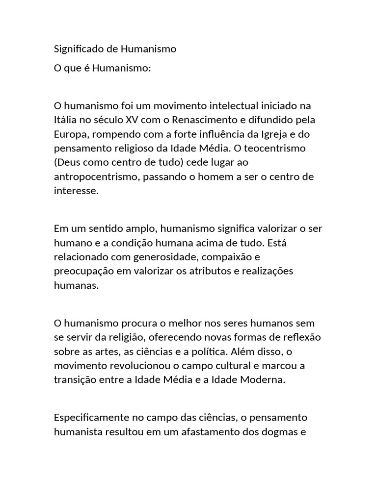 Significado e Características do Humanismo | PDF | Ciencias sociales