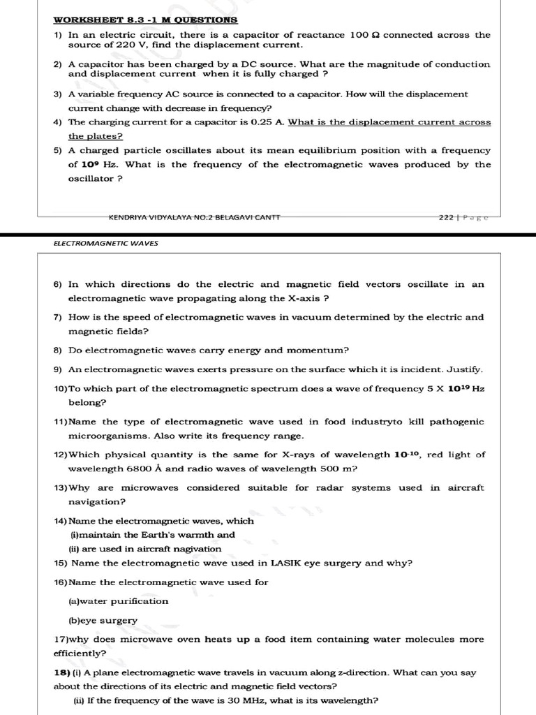 EM Waves Worksheet | PDF