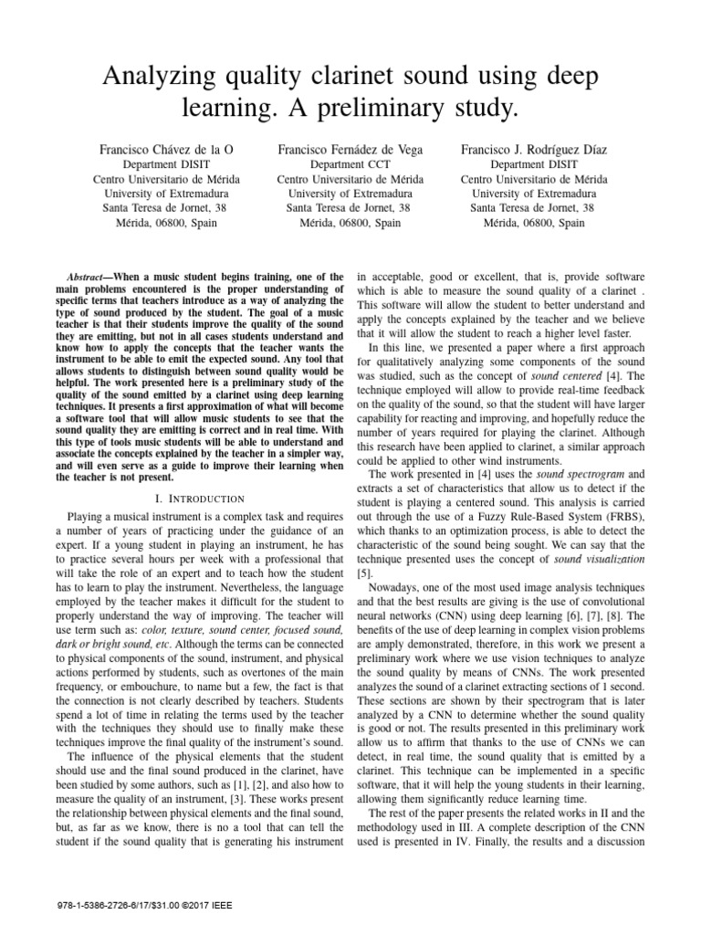 Analyzing Quality Clarinet Sound Using Deep Learning. A Preliminary ...