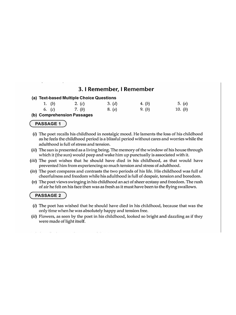 I Remember I Remember Notes | PDF