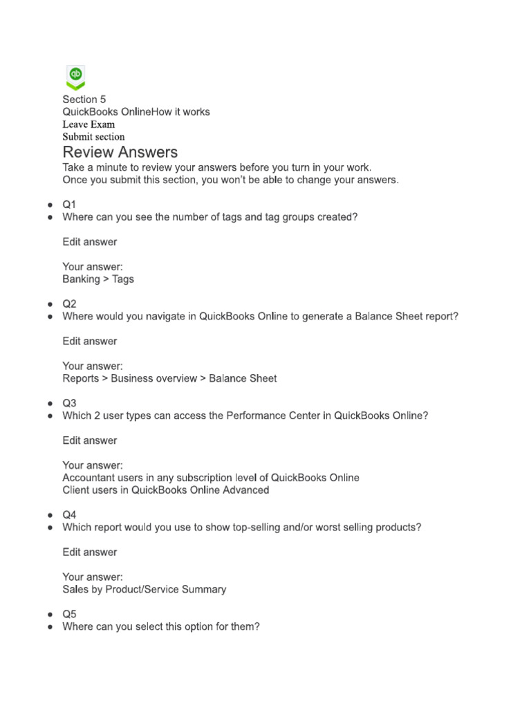 All Answers Section 1-5 QBO | PDF