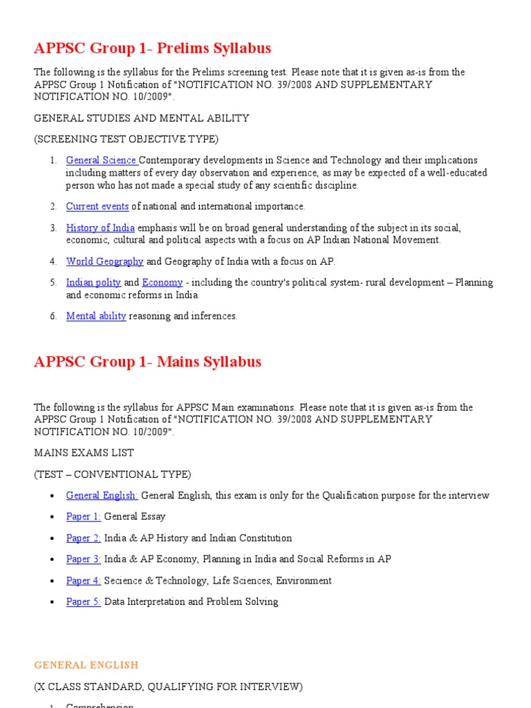 Appsc Group 1 Syllabus In Telugu Medium Pdf