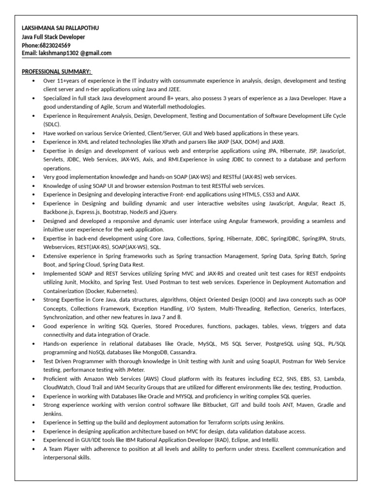Lakshmana resume pdf spring framework databases
