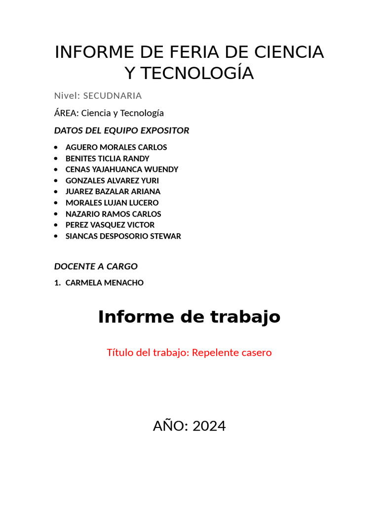 Informe de Feria de Ciencia y Tecnología 2 | PDF