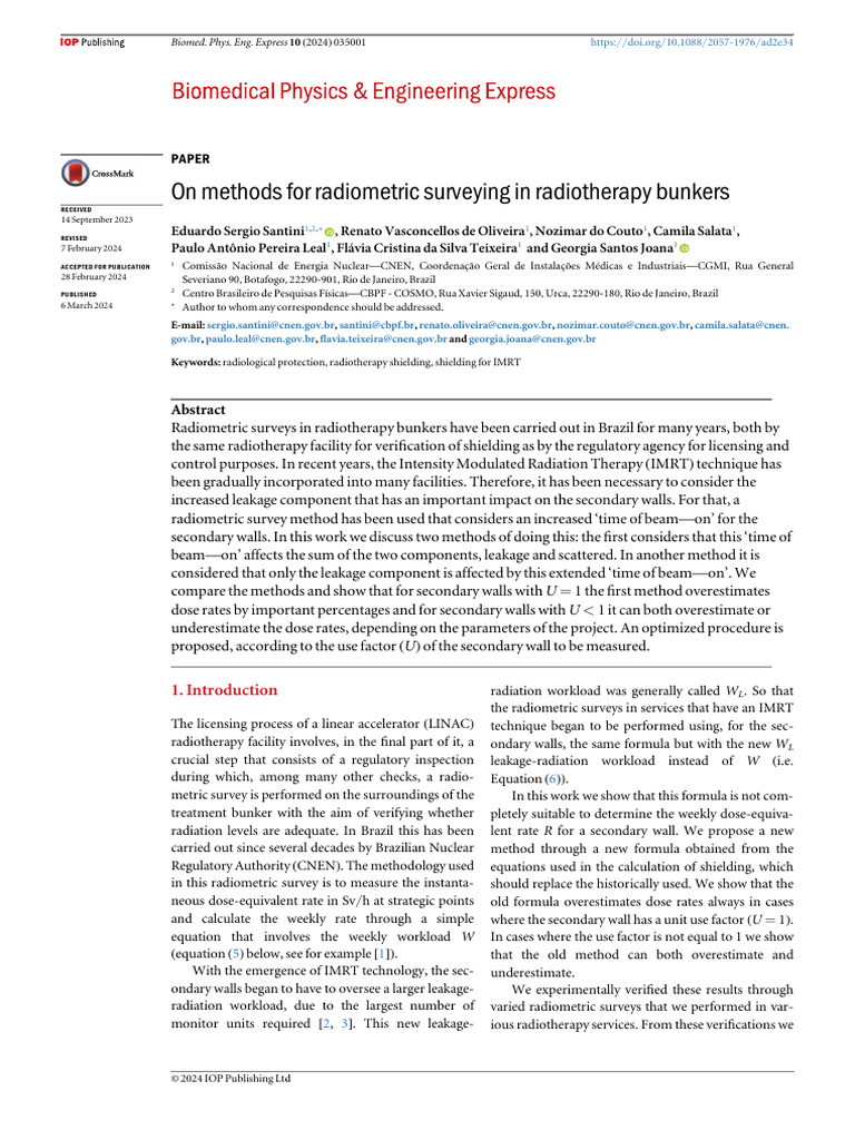 On Methods For Radiometric Surveying in Radiotherapy Bunkers | PDF