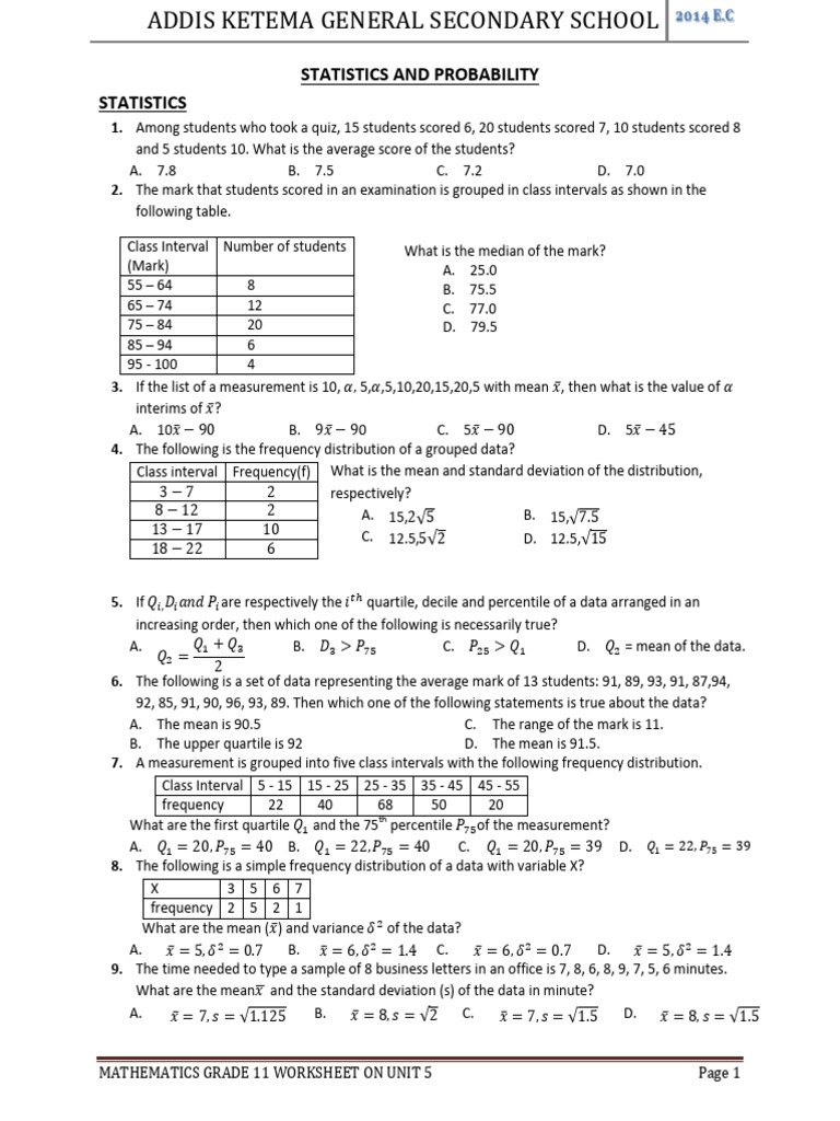 Statistics and Probability 2014 | PDF