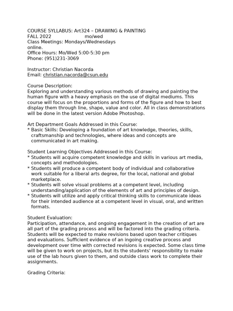 ART324 Drawing Painting Syllabus PDF