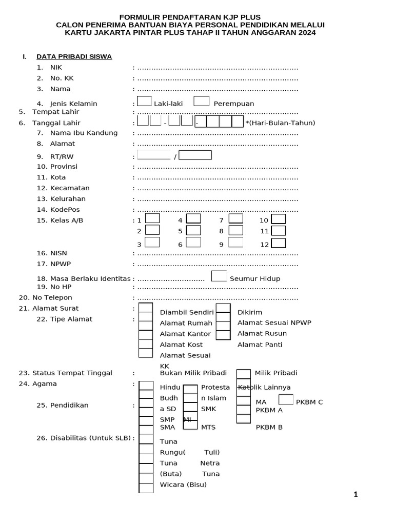 Formulir KJP SDN Kedoya Selatan 04 Pagi | PDF