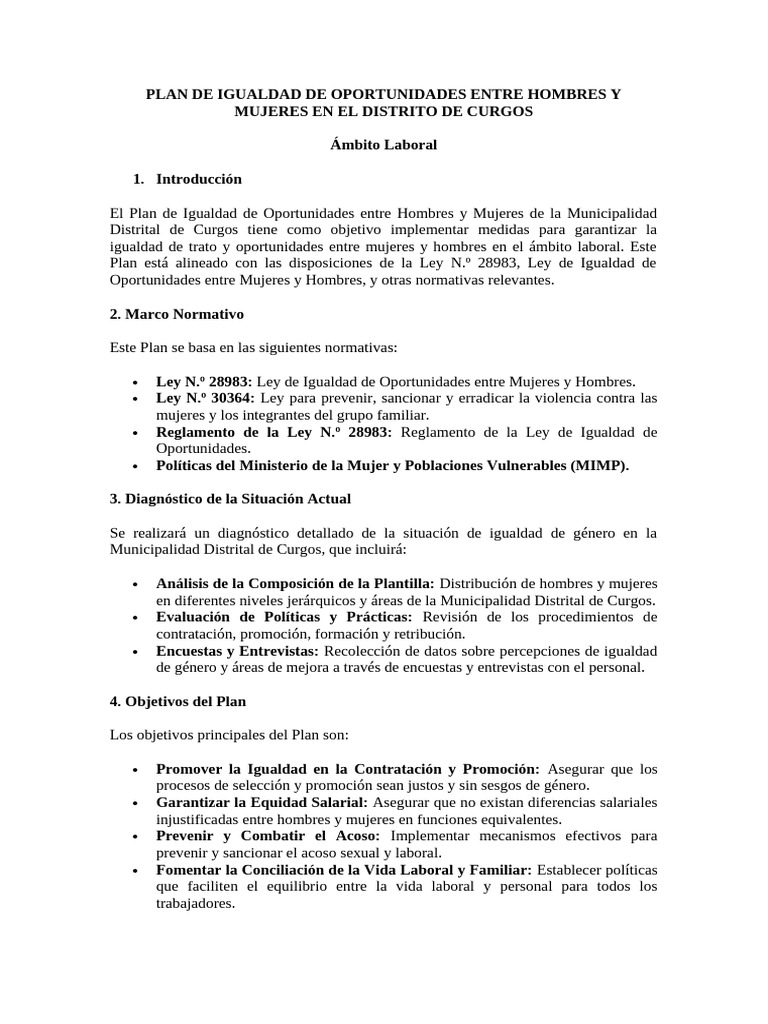 Plan de Igualdad de Oportunidades Entre Hombres y Mujeres | PDF