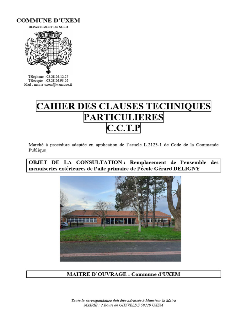 Cahier Des Clauses Techniques Particulieres C.C.T.P: Commune D'Uxem | PDF