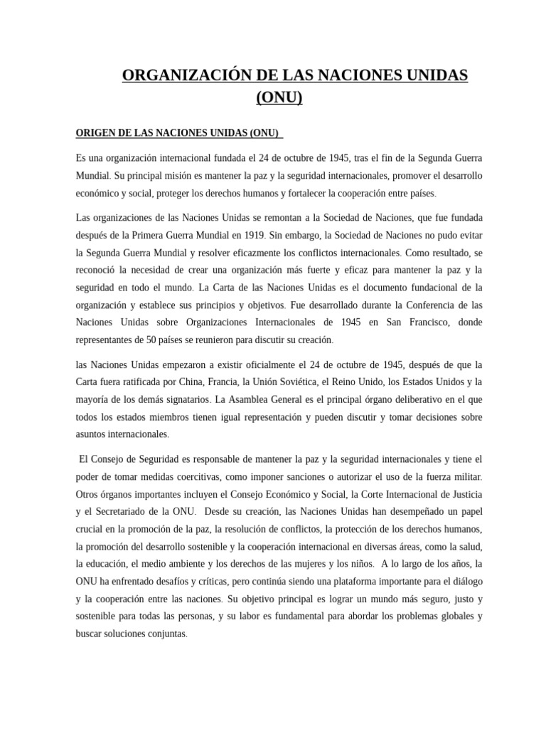 Organización De Las Naciones Unidas Pdf