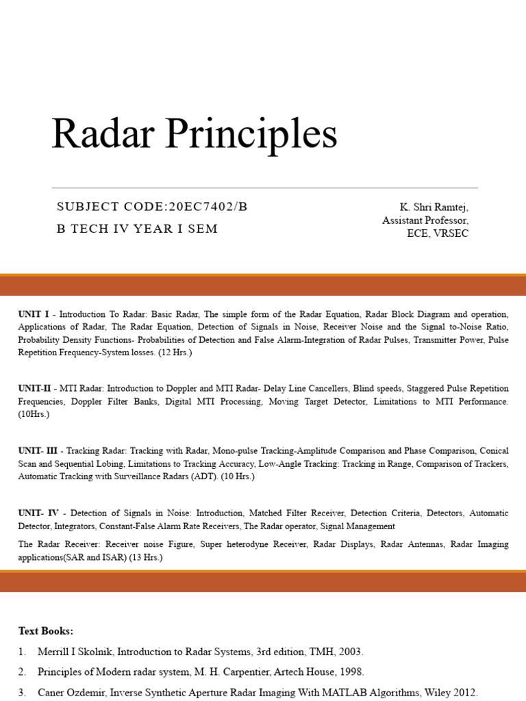 Radar Principles Unit 1 Pdf