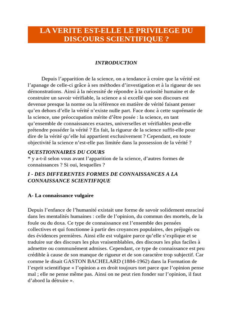 La Verite Scientifique Pdf