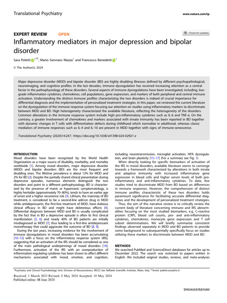 Inflammatory Mediators in Major Depression and Bipolar Disorder | PDF