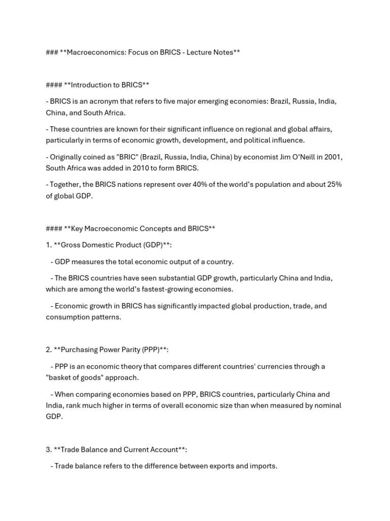 UCLA Macroeconomics of BRICS Notes | PDF