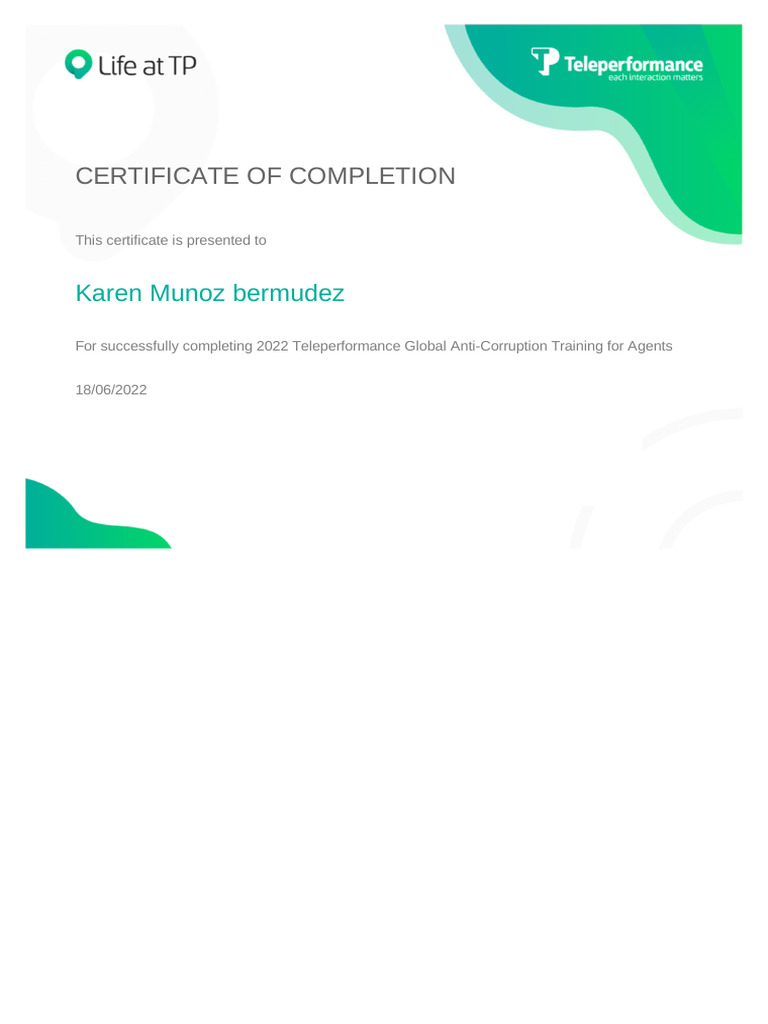 2022 Teleperformance Global Anti-Corruption Training For Agents | PDF