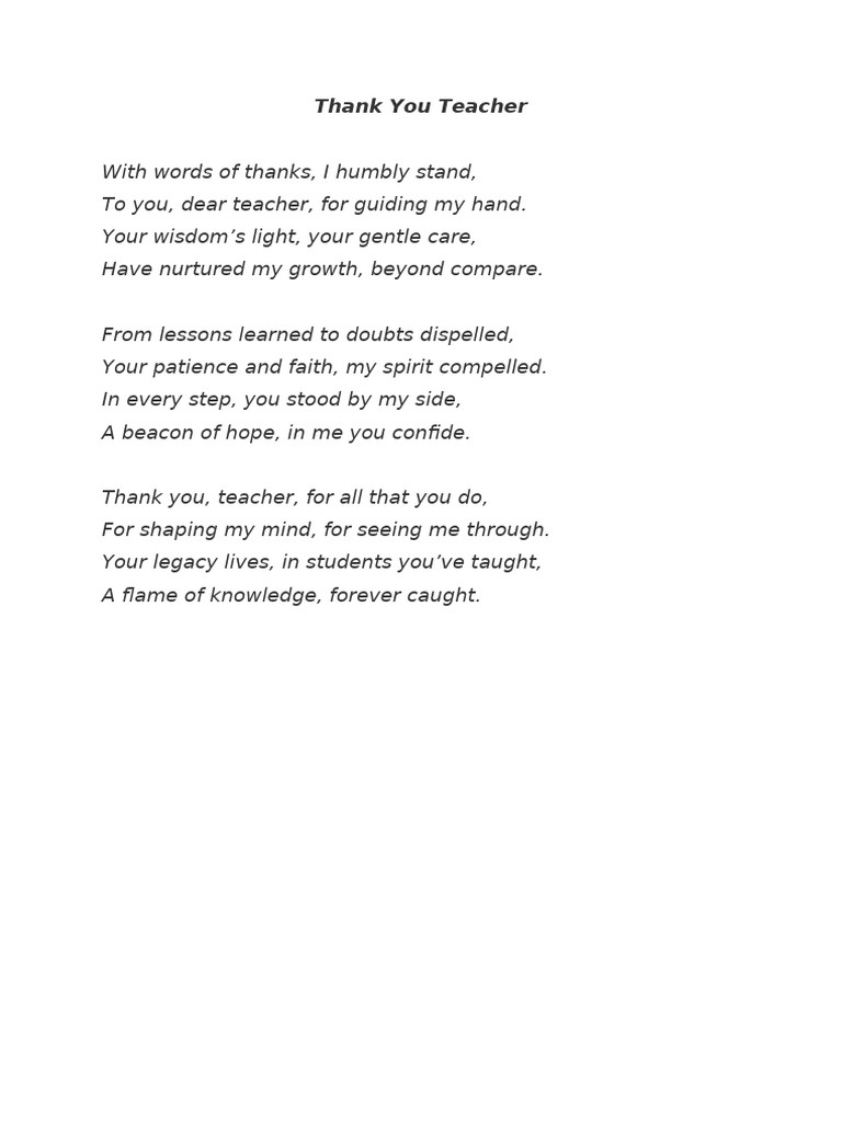 Teacher Appreciation Poem | PDF