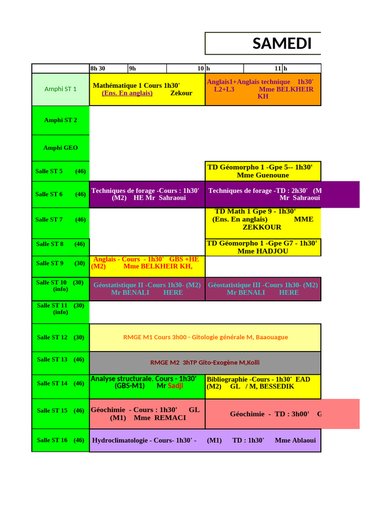 Emploi Du Temps s1 2024 Geologie1 | PDF