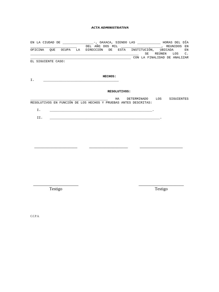 ACTA ADMINISTRATIVA Formato | PDF