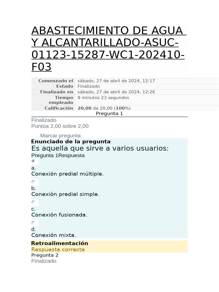 Abastecimiento de Agua y Alcantarillado Examen | PDF | Agua y política ...