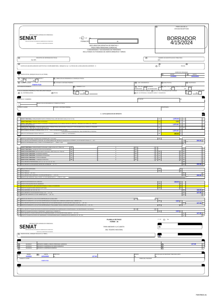 Formato Declaracion Islr Modelo Dpj 26 Spamanu a Diciembre 2023 ...