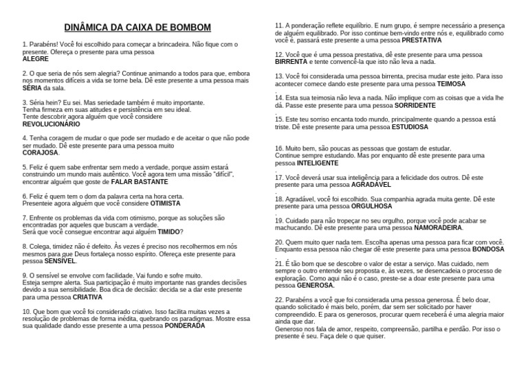 Dinâmica da Caixa de Bombom | PDF