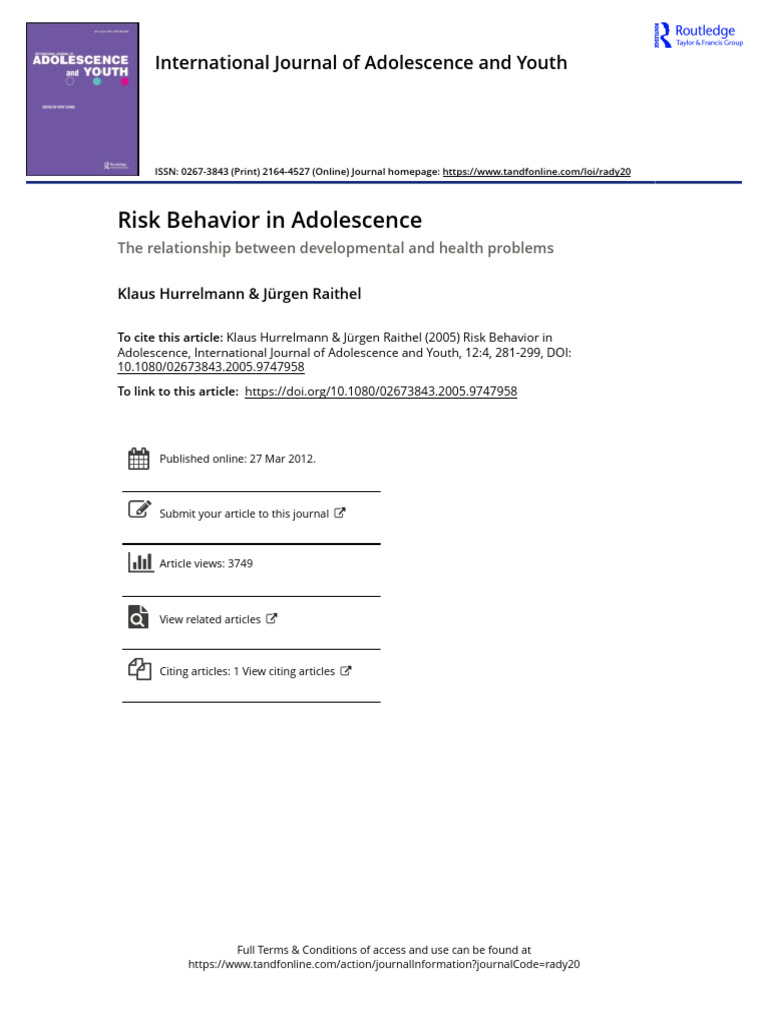 Risk Behavior In Adolescence Pdf