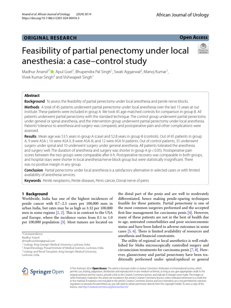 Feasibility of Partial Penectomy Under Local Anest | PDF