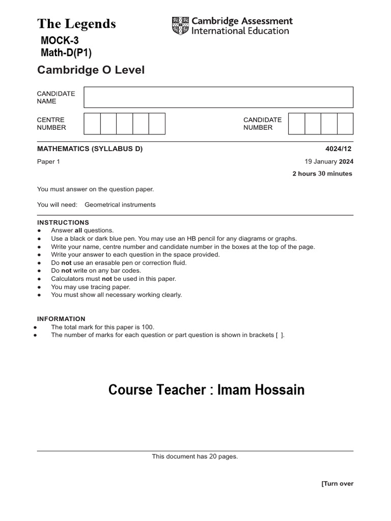 O-Level Mathematics Mock Exam Paper | PDF