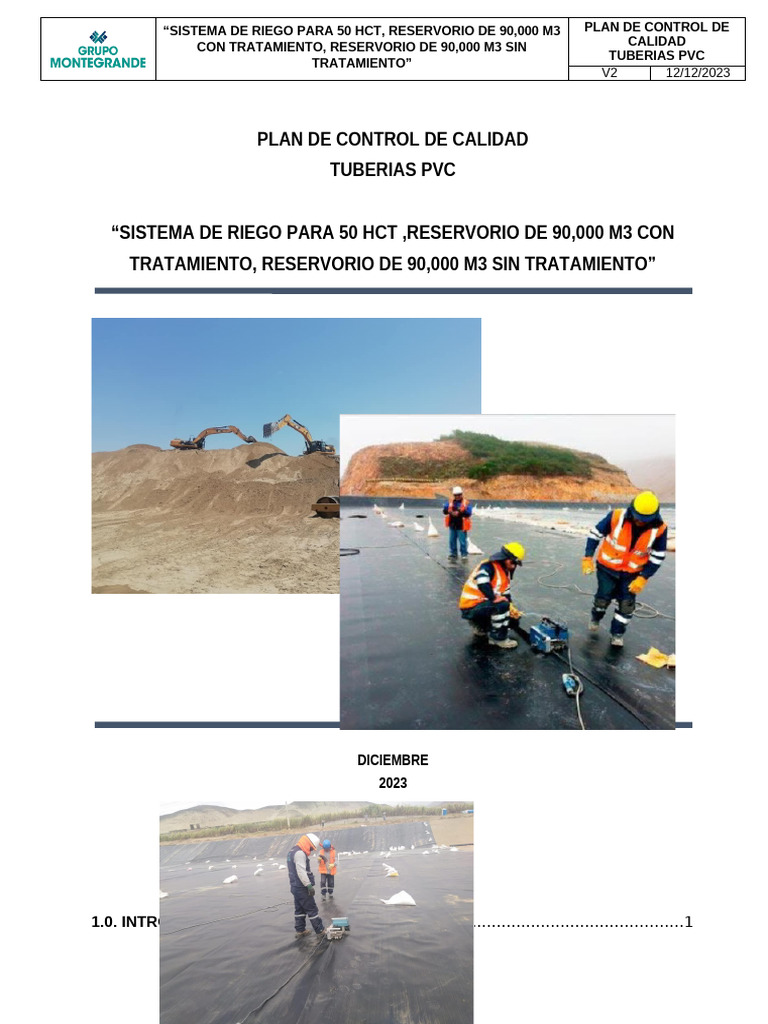 06 Plan de Control de Calidad Tuberias Pvc | PDF | Tubería (transporte ...
