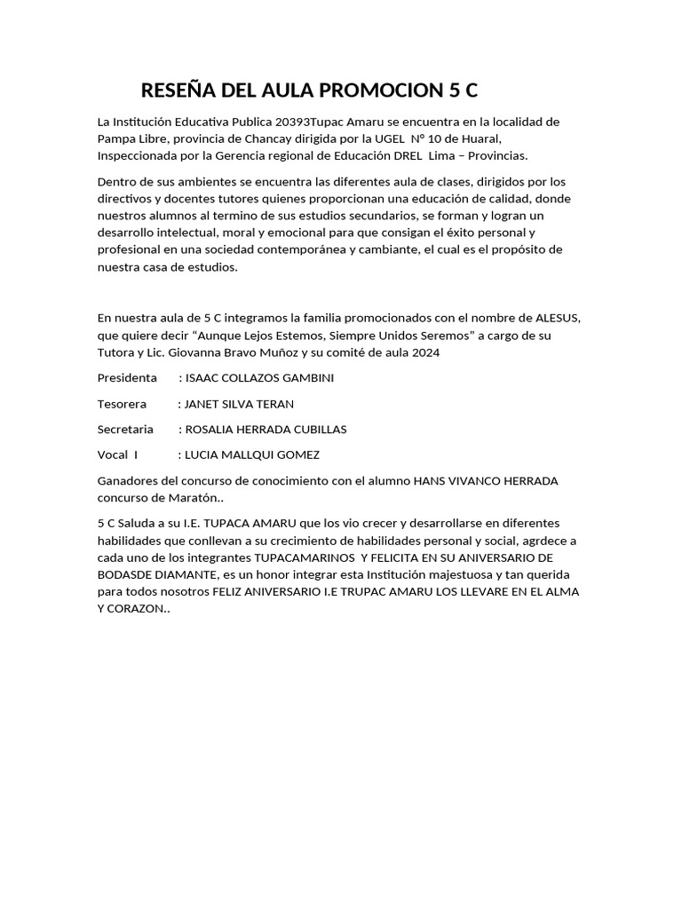 Reseña Del Aula 3 B | PDF