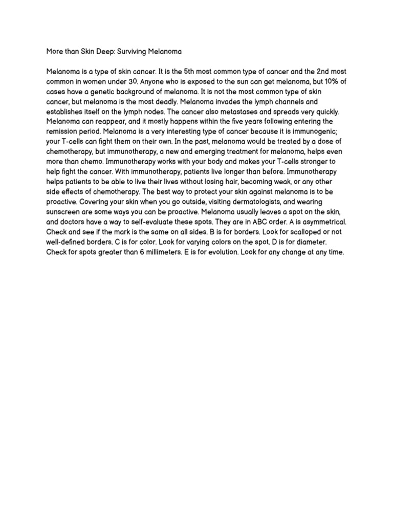 More Than Skin Deep - Surviving Melanoma | PDF