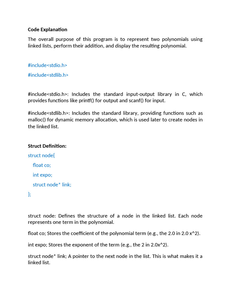 Polynomial Addition Linked List | PDF