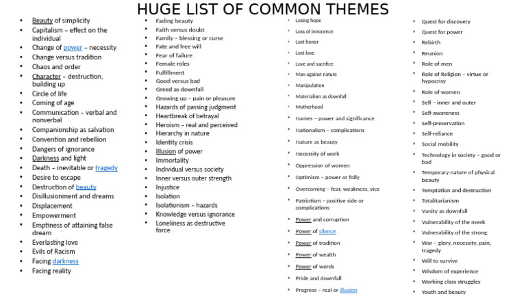 Common+Themes+ +HUGE+List | PDF