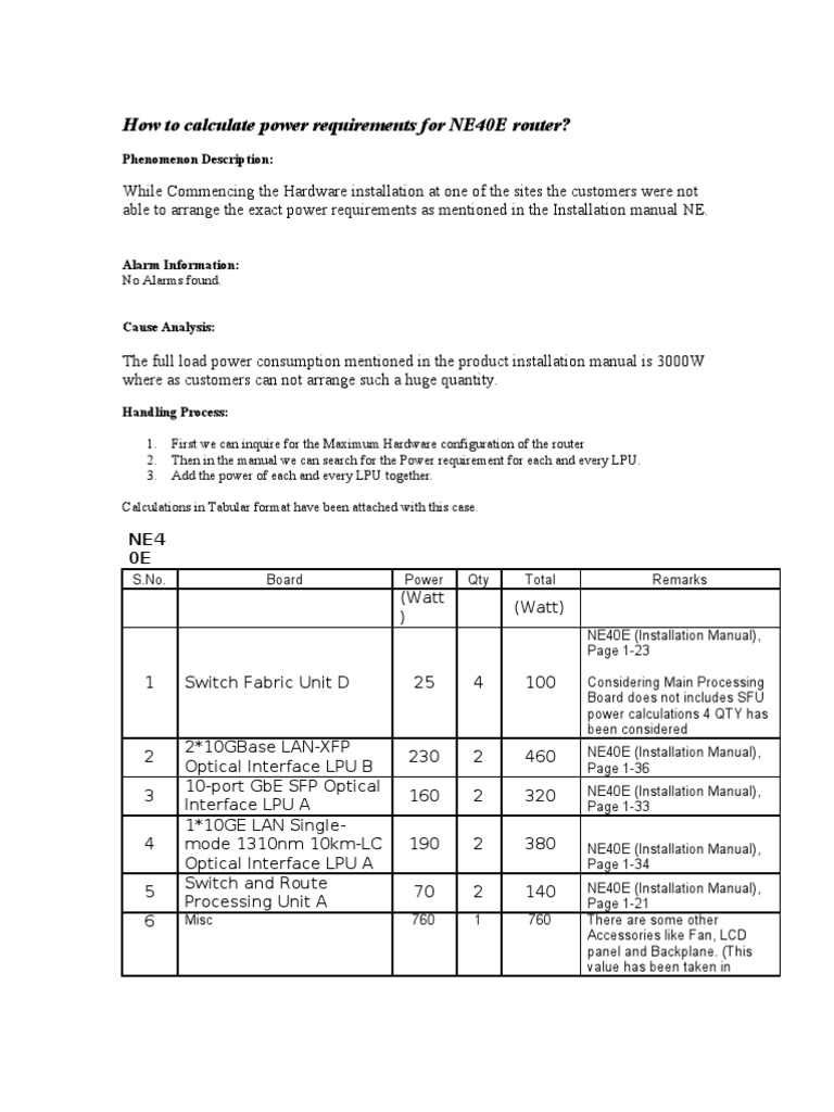 Calculate NE40E Router Power Needs | PDF