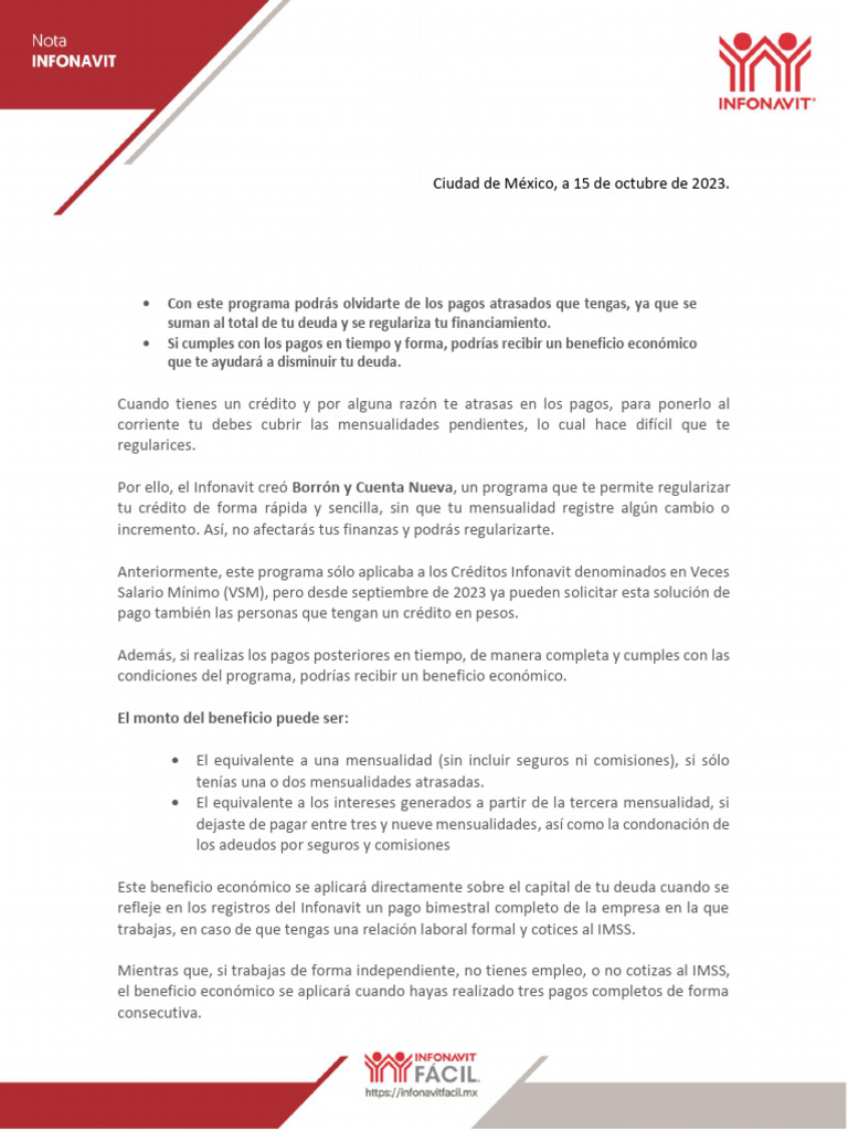 54 Infonavit Fácil - Borrón y Cuenta Nueva 15102023 | PDF