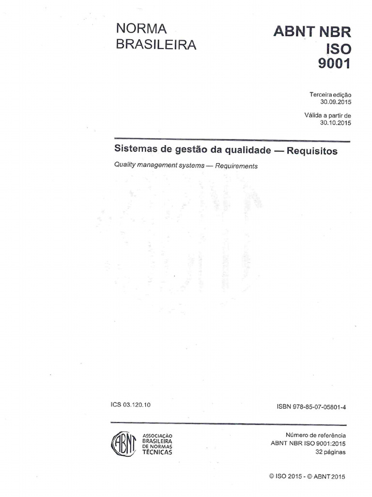 Abnt NBR Iso 9001.2015 | PDF