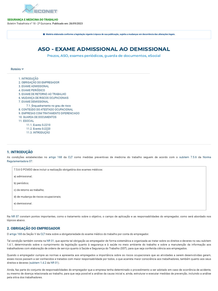 Aso - Exame Admissional Ao Demissional - Prazo, Aso, Exames Periódicos ...