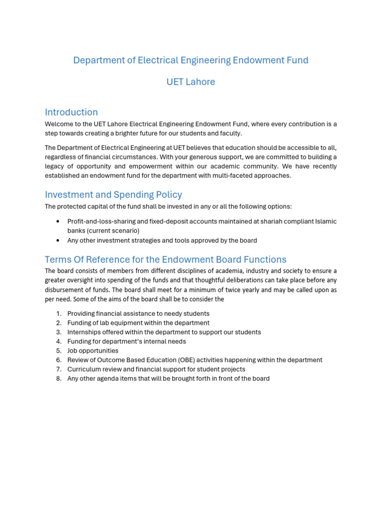EE Endowment Fund Board TORs | PDF