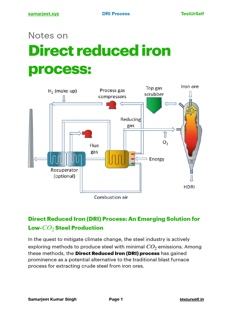 Notes On Direct Reduced Iron Process 1718970914 | PDF