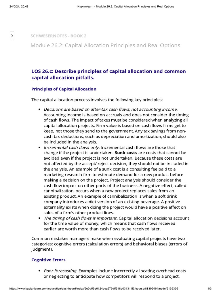 Kaplanlearn - Module 26.2 - Capital Allocation Principles and Real ...