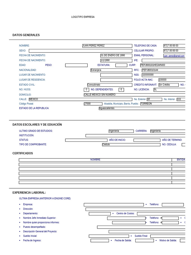 Datos Generales de Colaborador Información Uso Interno | PDF