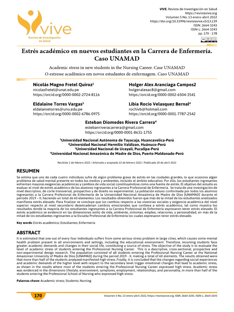 Estrés académico en estudiantes de Enfermería | PDF | Estrés (biología ...