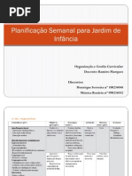 Planificação Semanal para Jardim de Infância de organização e gesttão curricular
